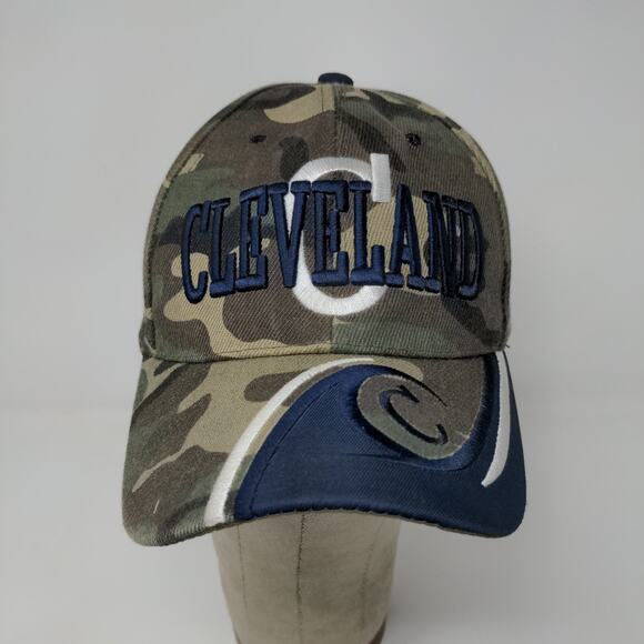 Cleveland Camo Strapback Hat Embroidered Wave Green Brown Blue Spell Out - Picture 2 of 10